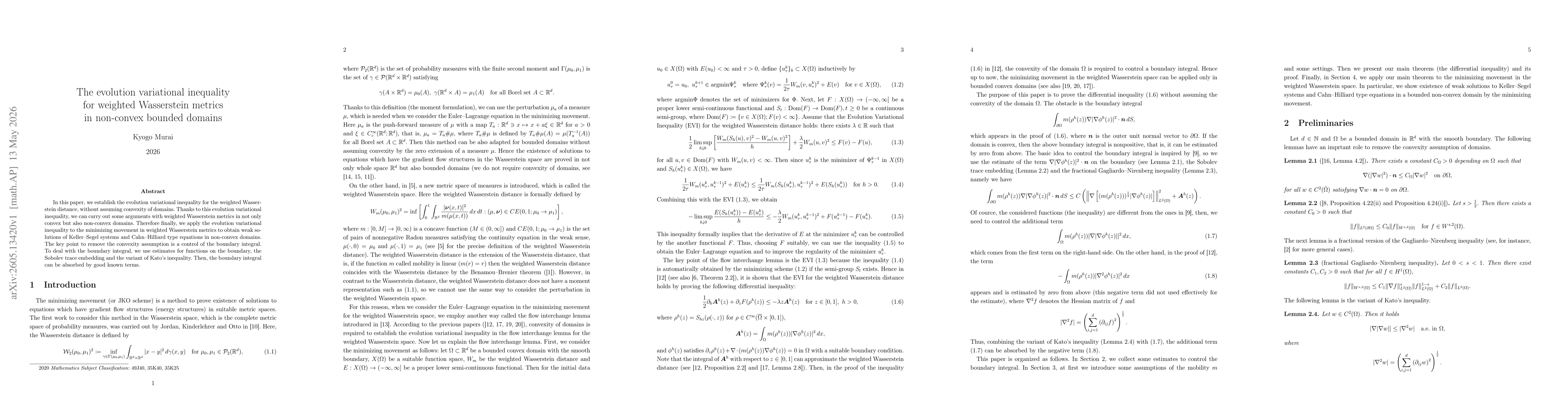 Thumbnail for The evolution variational inequality for weighted Wasserstein metrics in non-convex bounded domains