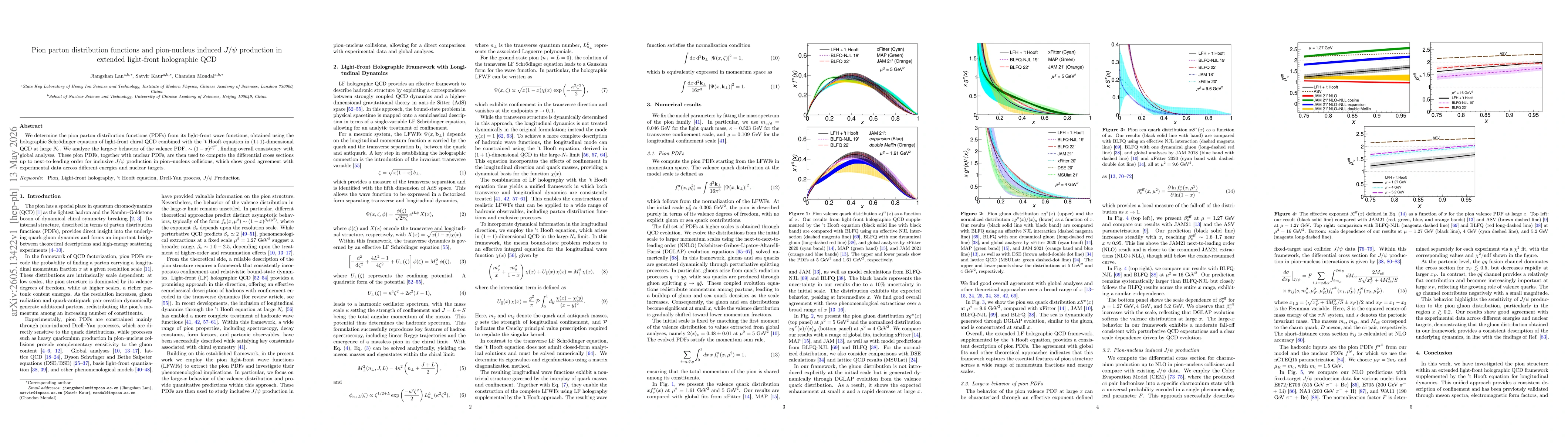 Thumbnail for Pion \sep Light-front holography \sep 't Hooft equation \sep Drell-Yan process\sep $J/ψ$ Production