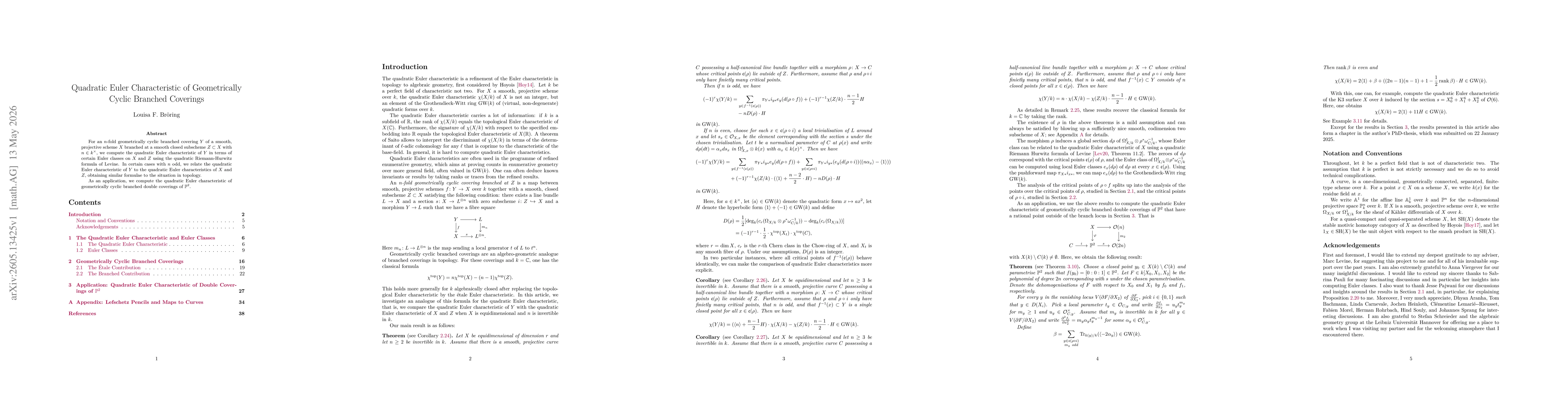 Thumbnail for Quadratic Euler Characteristic of Geometrically Cyclic Branched Coverings
