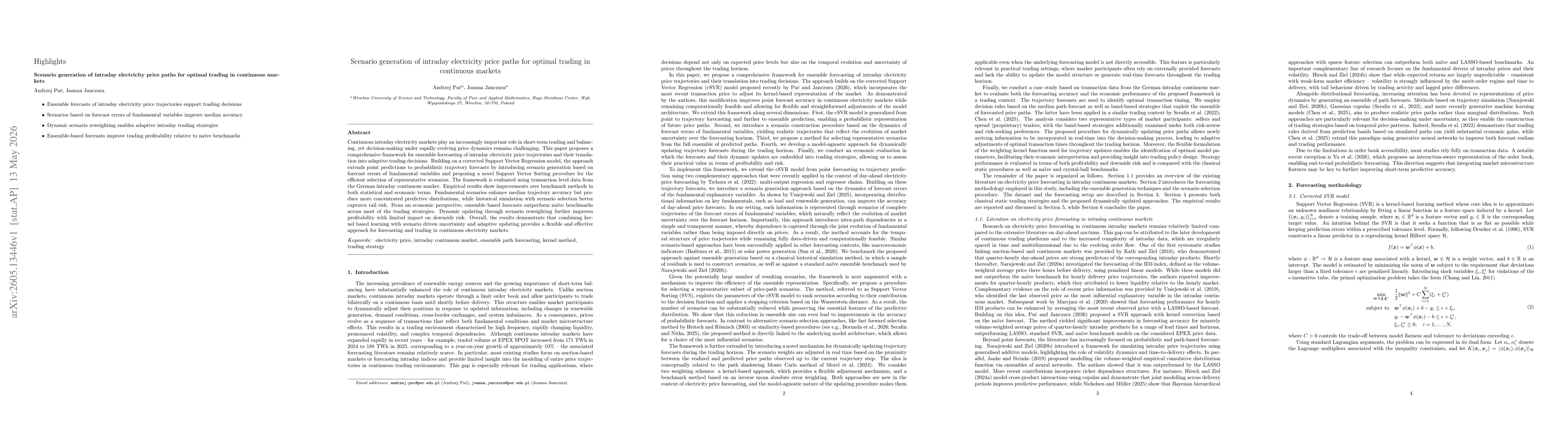 Thumbnail for Scenario generation of intraday electricity price paths for optimal trading in continuous markets
