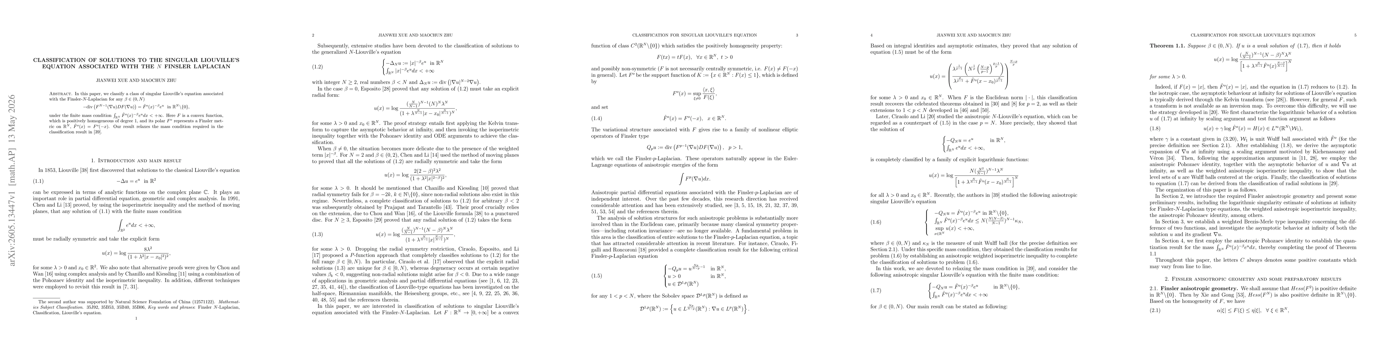 Thumbnail for Classification of solutions to the singular Liouville's equation associated with the $N$ Finsler Laplacian