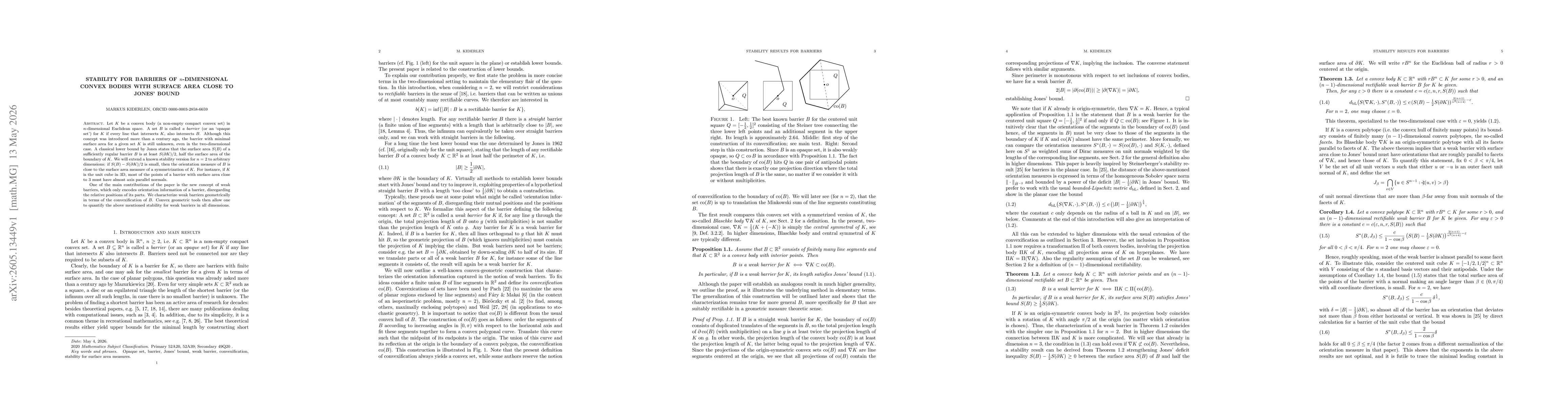 Thumbnail for Stability for barriers of n-dimensional convex bodies with surface area close to Jones' bound