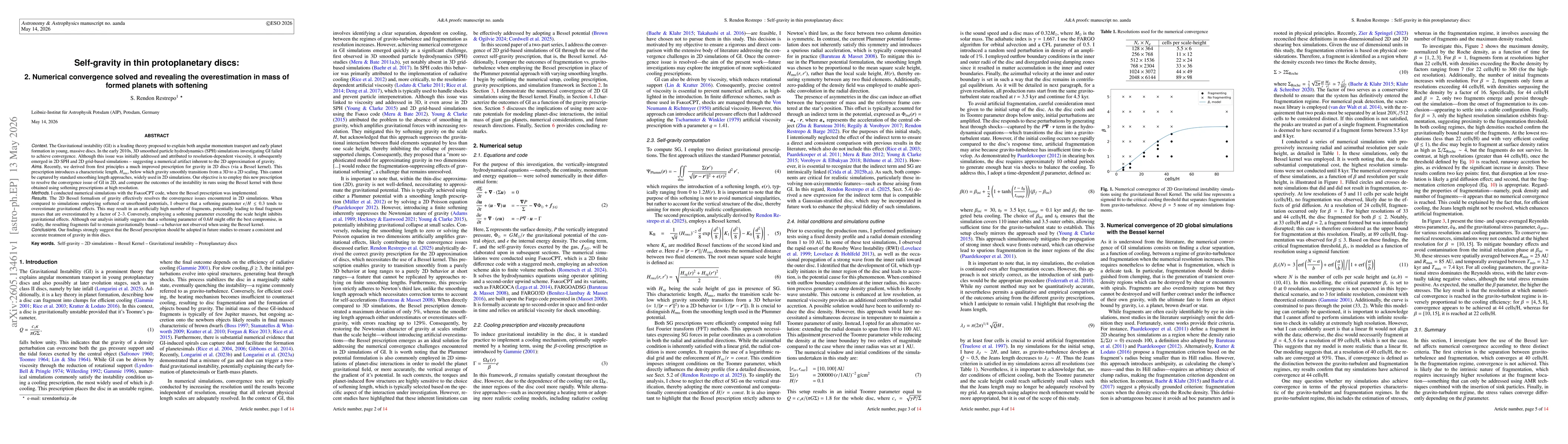 Thumbnail for Self-gravity in thin protoplanetary discs: 2. Numerical convergence solved and revealing the overestimation in mass of formed planets with softening