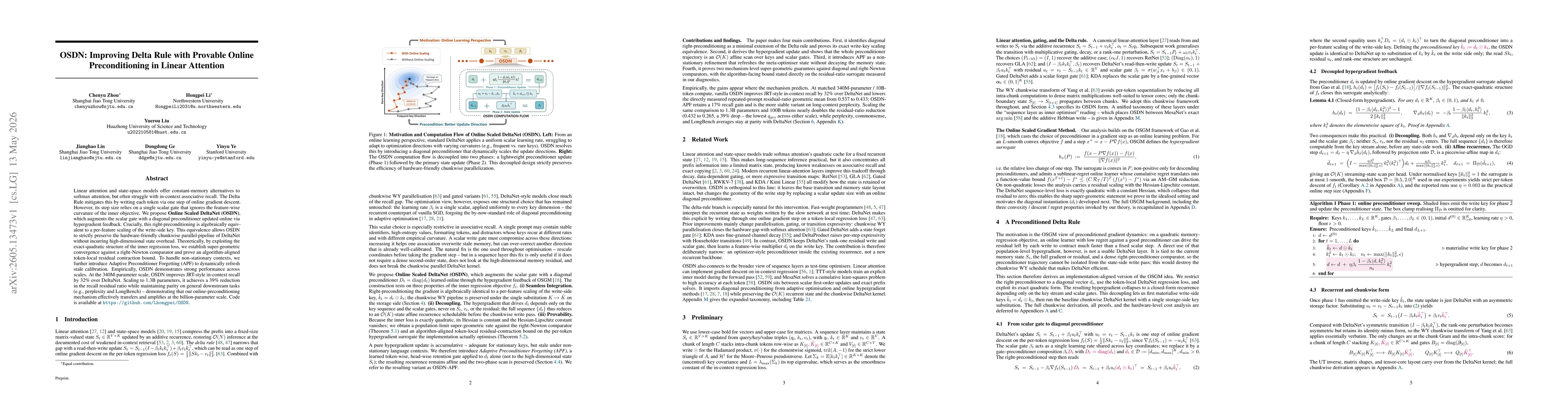 Thumbnail for OSDN: Improving Delta Rule with Provable Online Preconditioning in Linear Attention