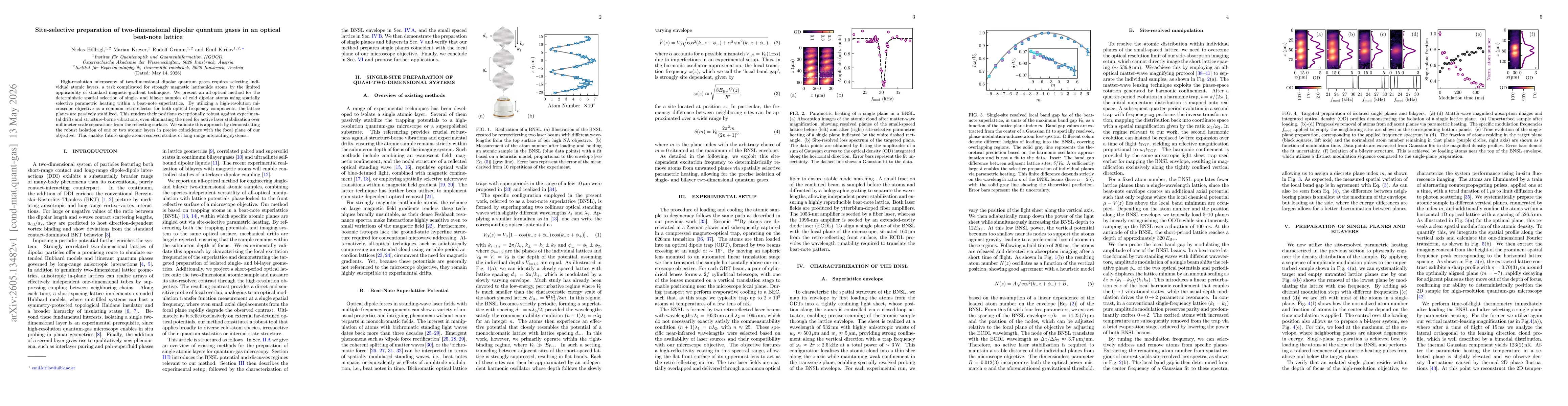 Thumbnail for Site-selective preparation of two-dimensional dipolar quantum gases in an optical beat-note lattice