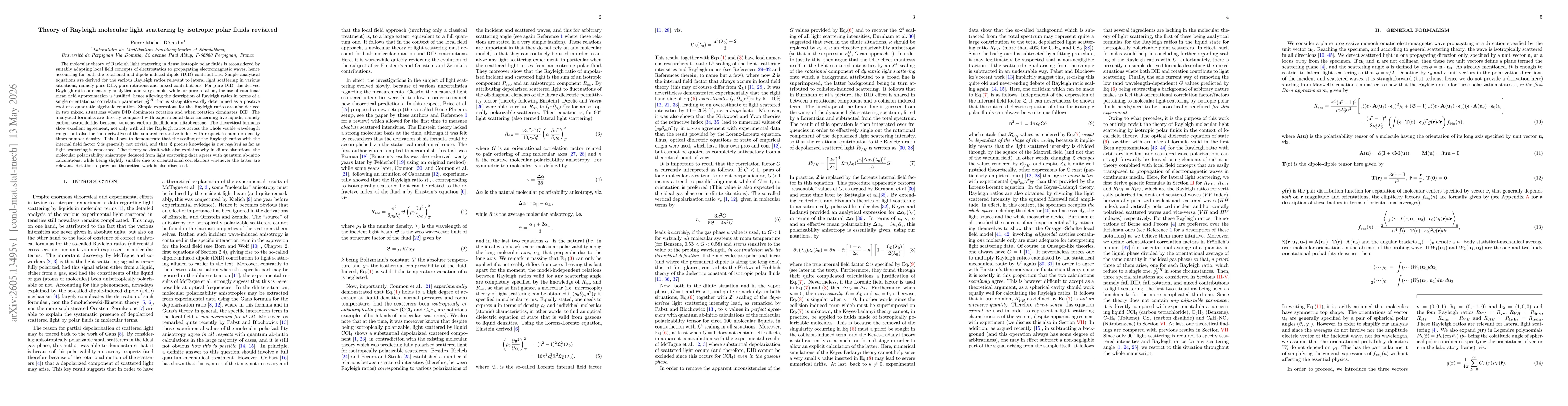 Thumbnail for Theory of Rayleigh molecular light scattering by isotropic polar fluids revisited