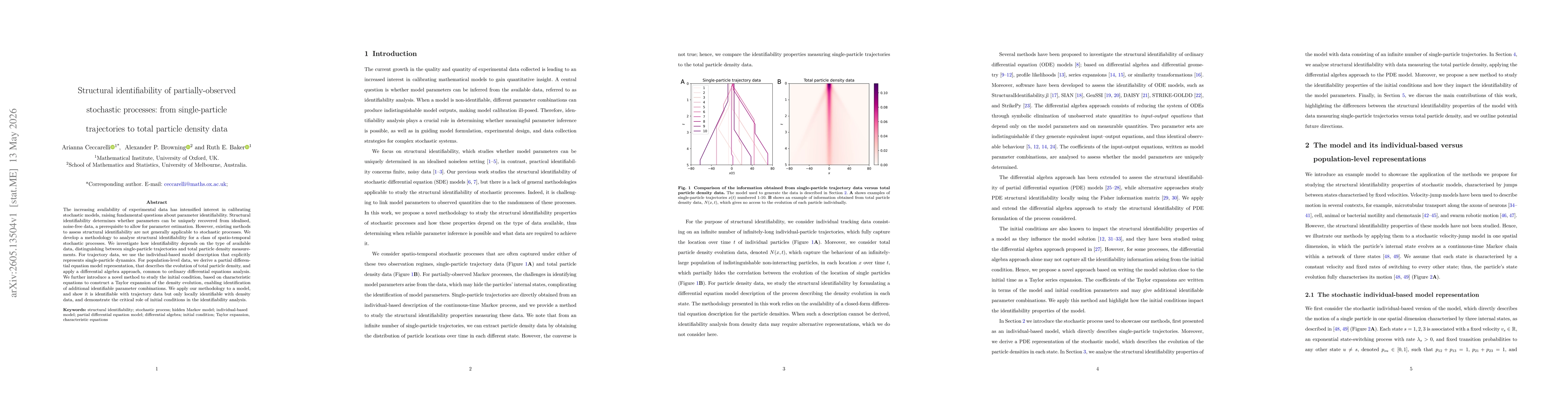 Thumbnail for Structural identifiability of partially-observed stochastic processes: from single-particle trajectories to total particle density data