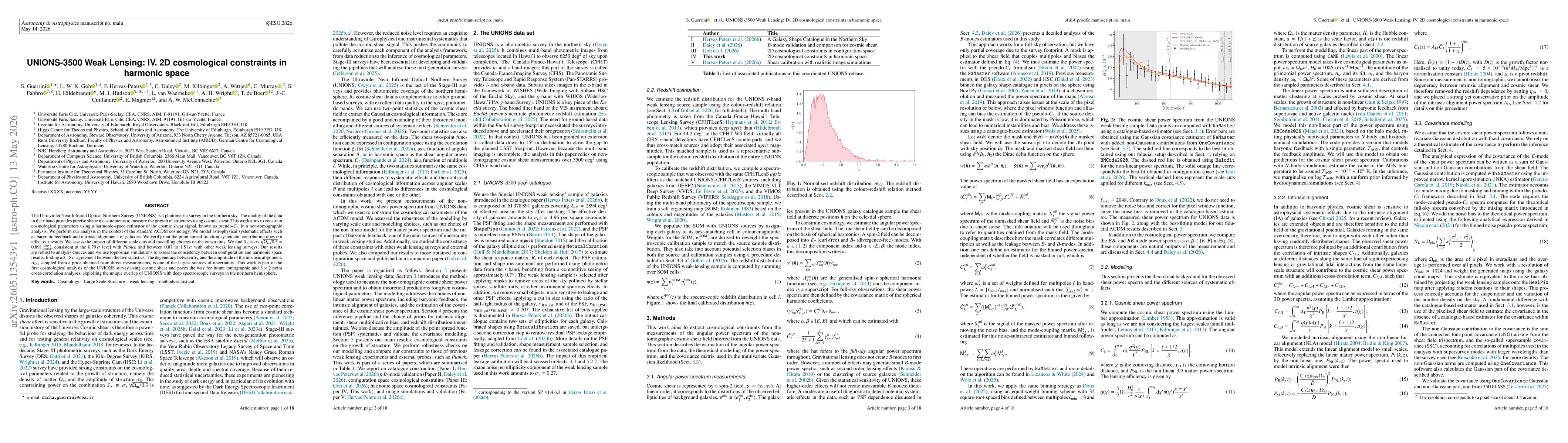 Thumbnail for UNIONS-3500 Weak Lensing: IV. 2D cosmological constraints in harmonic space