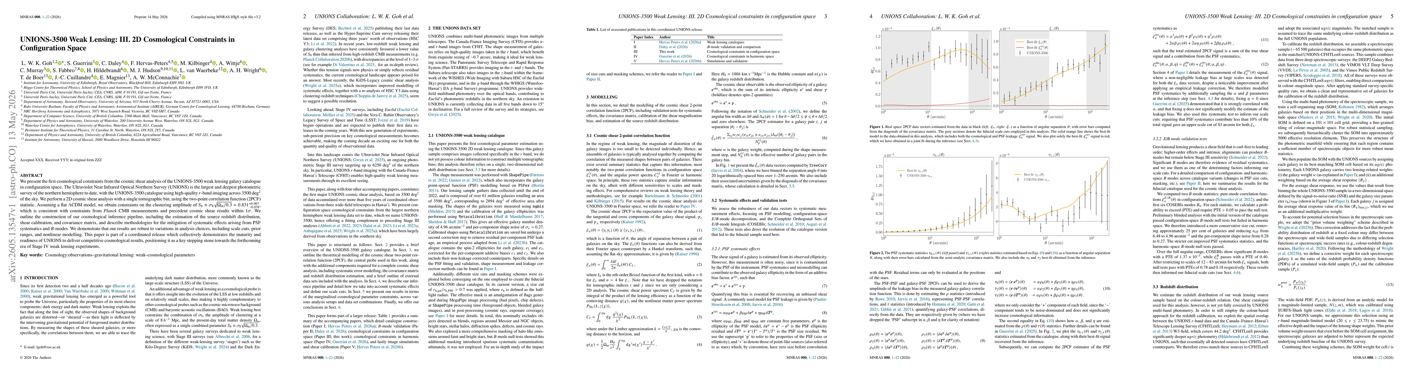 Thumbnail for UNIONS-3500 Weak Lensing: III. 2D Cosmological Constraints in Configuration Space