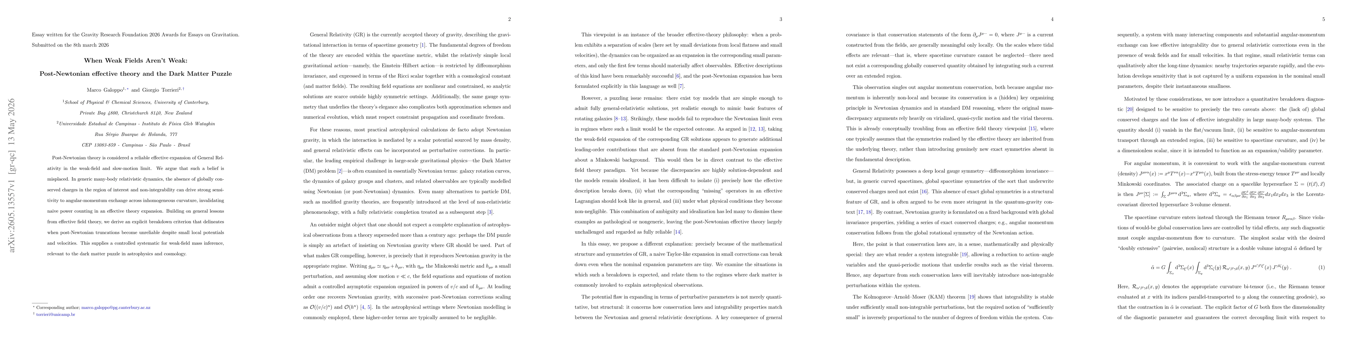 Thumbnail for When Weak Fields Arent Weak: Post-Newtonian effective theory and the Dark Matter Puzzle