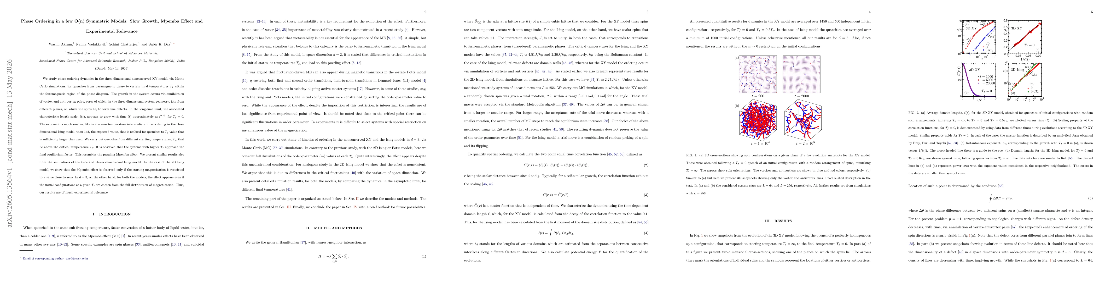 Thumbnail for Phase Ordering in a few O(n) Symmetric Models: Slow Growth, Mpemba Effect and Experimental Relevance