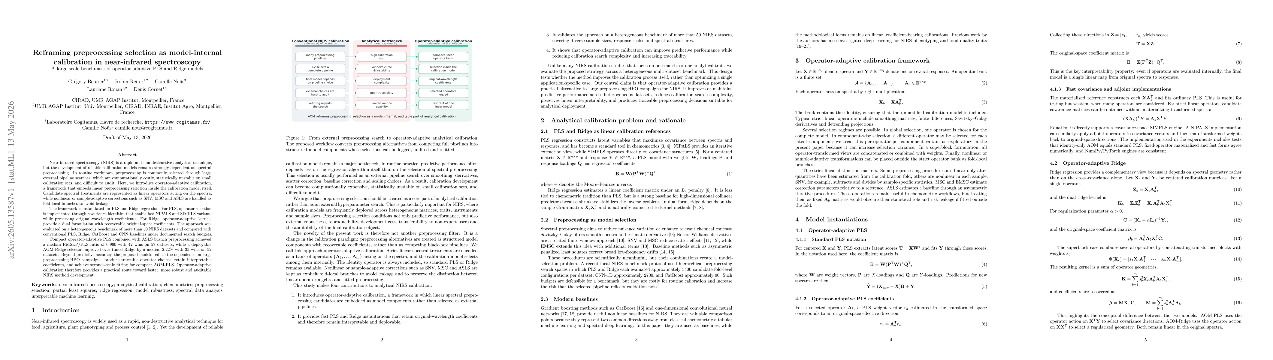 Thumbnail for Reframing preprocessing selection as model-internal calibration in near-infrared spectroscopy: A large-scale benchmark of operator-adaptive PLS and Ridge models