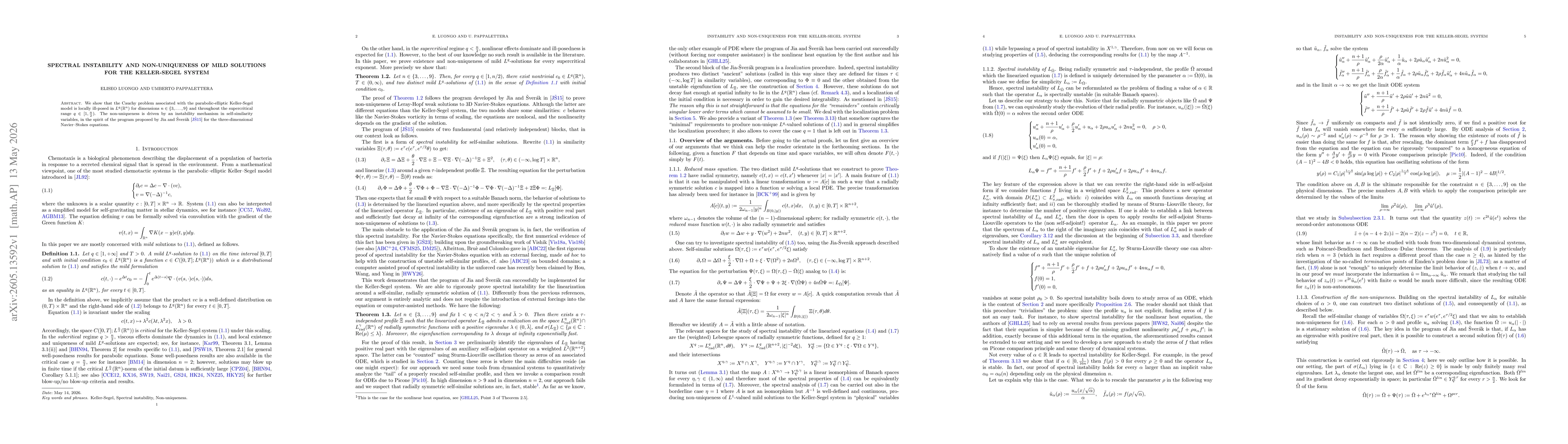 Thumbnail for Spectral instability and non-uniqueness of mild solutions for the Keller-Segel system