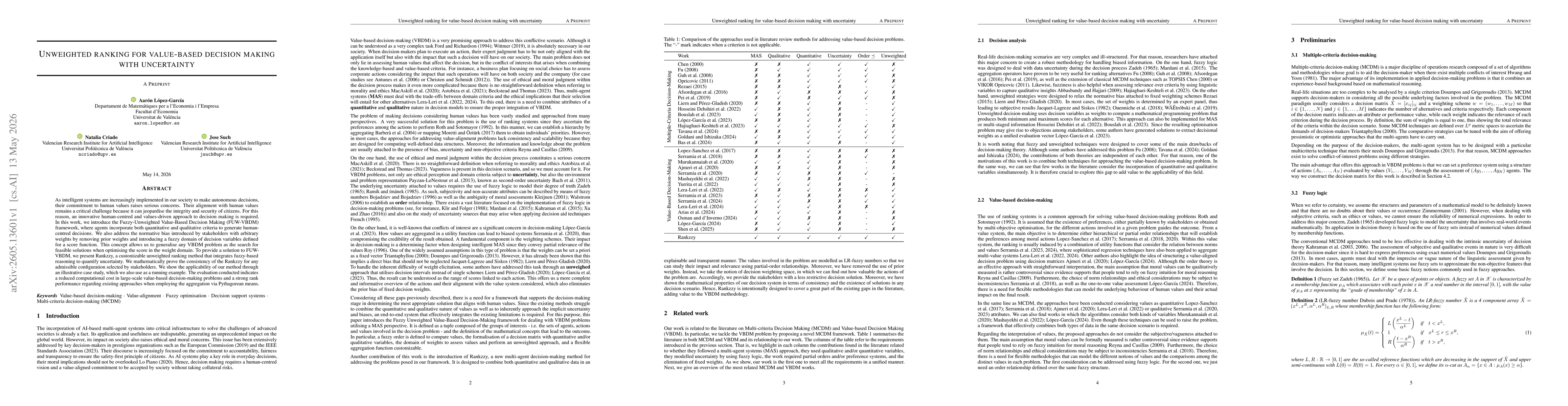 Thumbnail for Unweighted ranking for value-based decision making with uncertainty