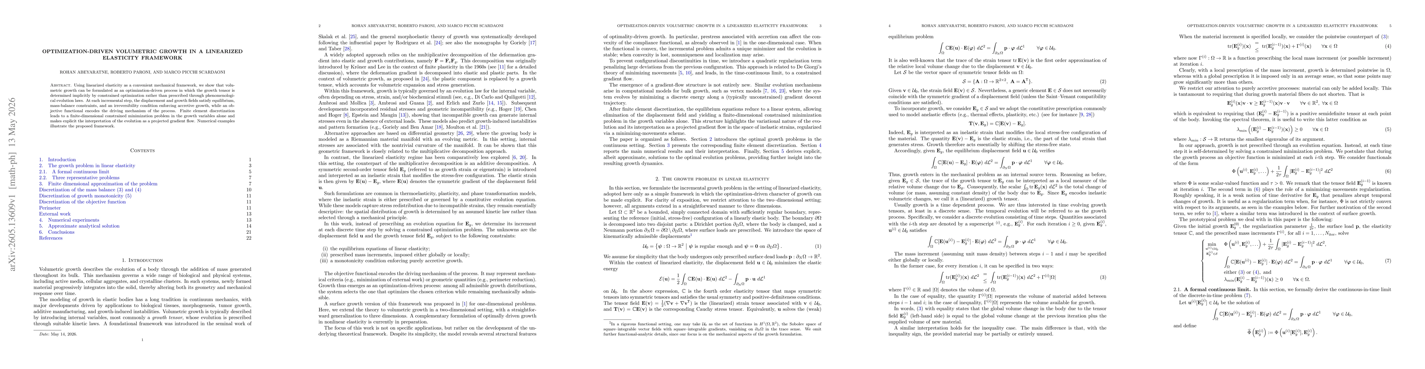 Thumbnail for Volumetric Growth in Linear Elasticity Driven by an Optimality Criterion