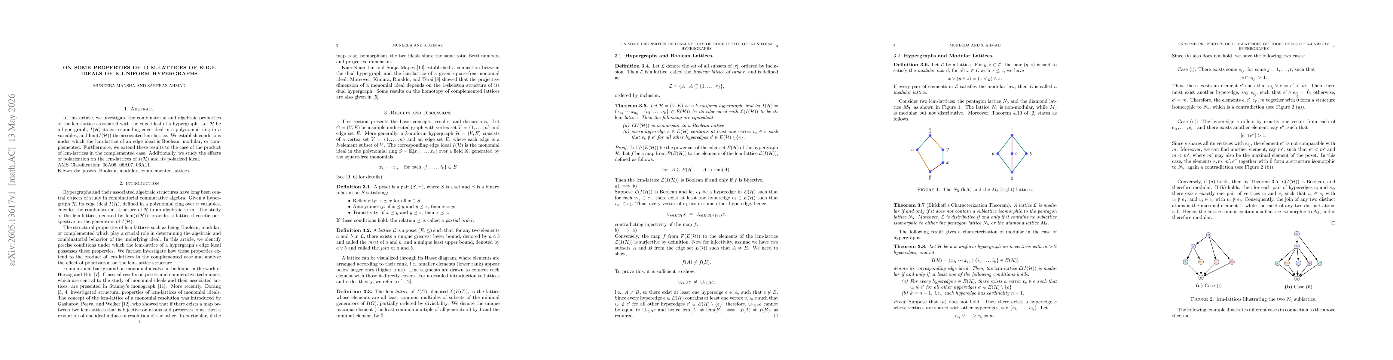Thumbnail for On Some Properties of LCM-Lattices of Edge Ideals of k-Uniform Hypergraphs