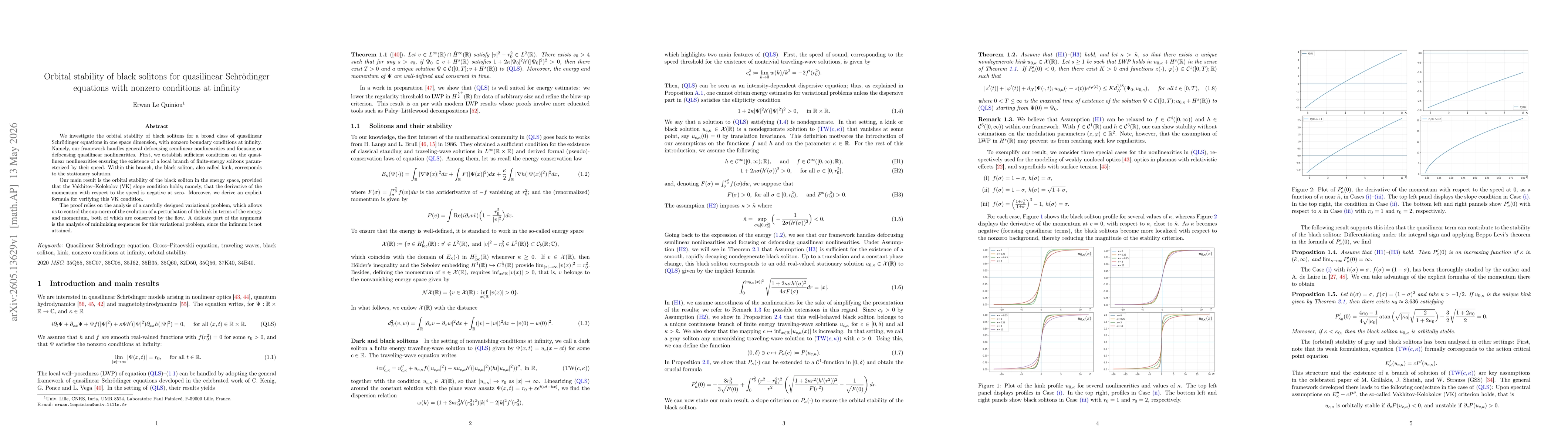 Thumbnail for Orbital stability of black solitons for quasilinear Schrödinger equations with nonzero conditions at infinity