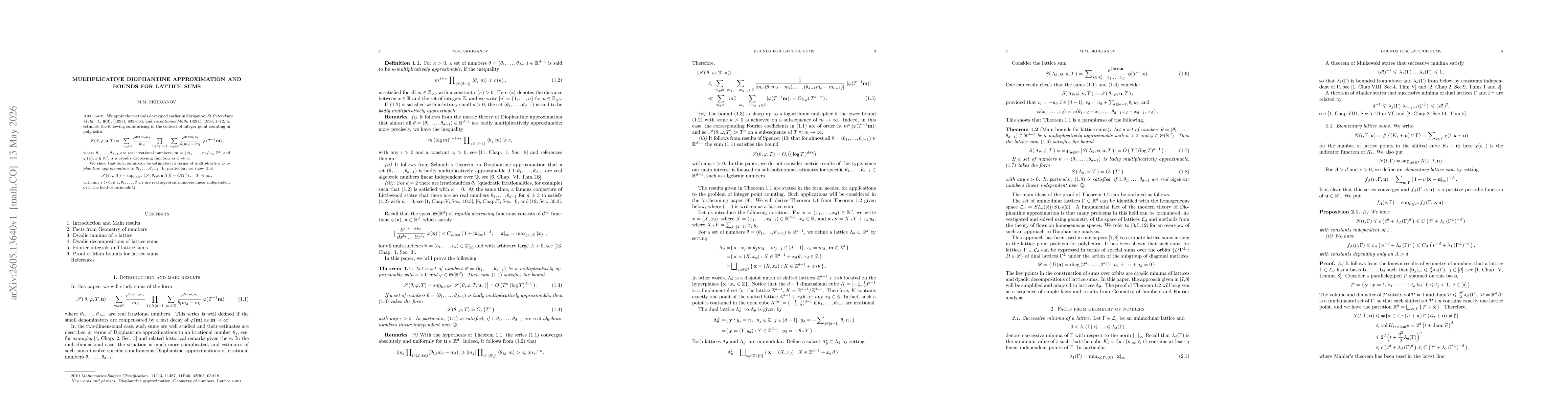 Thumbnail for Multiplicative Diophantine approximation and bounds for lattice sums