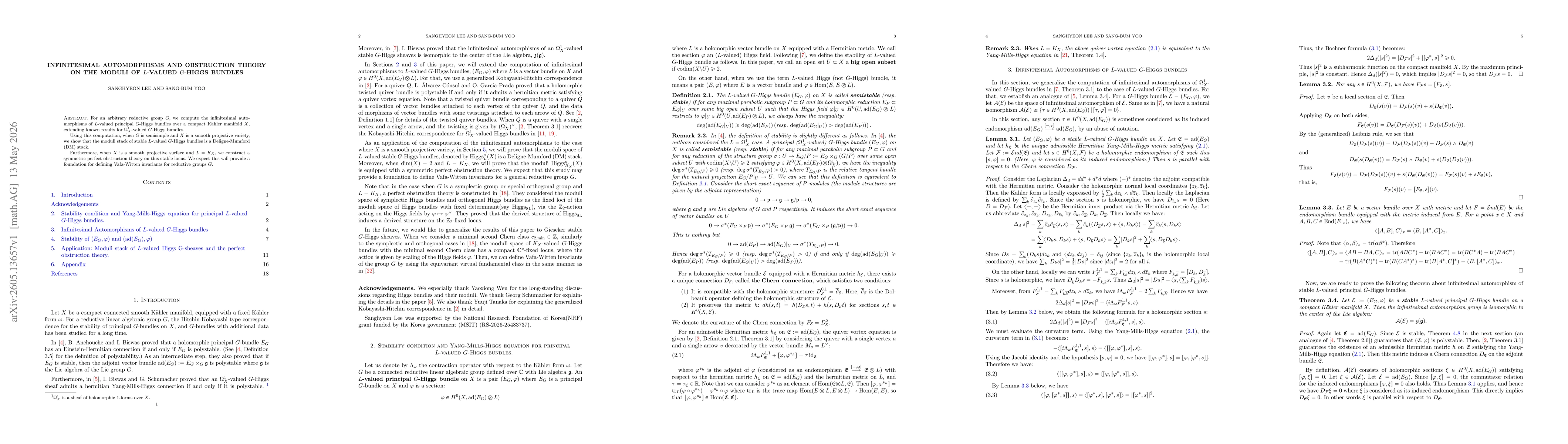 Thumbnail for Infinitesimal automorphisms and obstruction theory on the moduli of $L$-valued $G$-Higgs bundles
