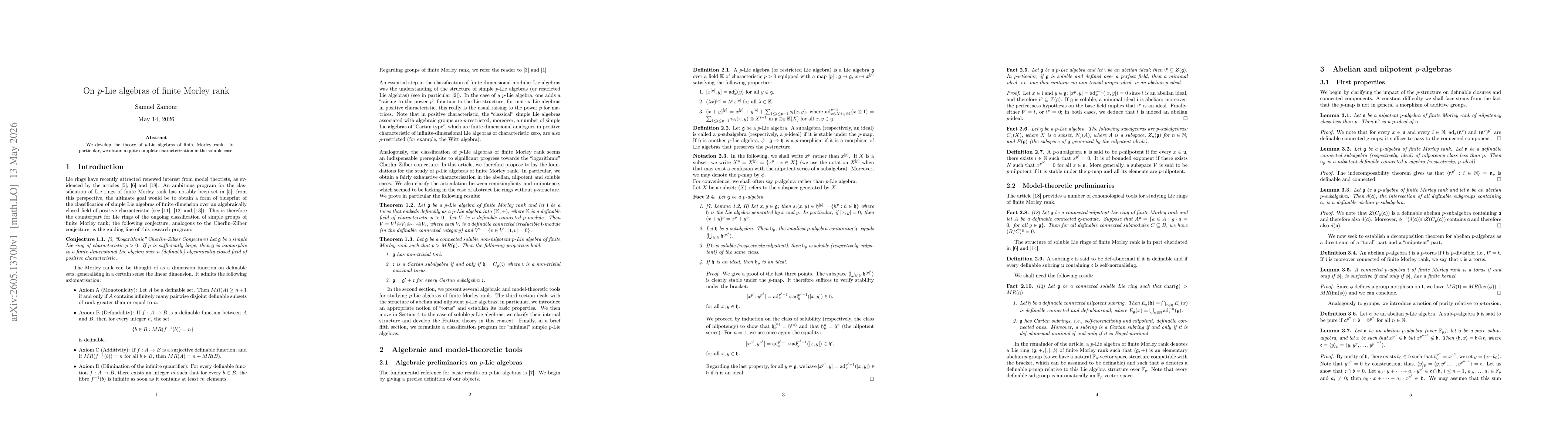 Thumbnail for On p-Lie algebras of finite Morley rank