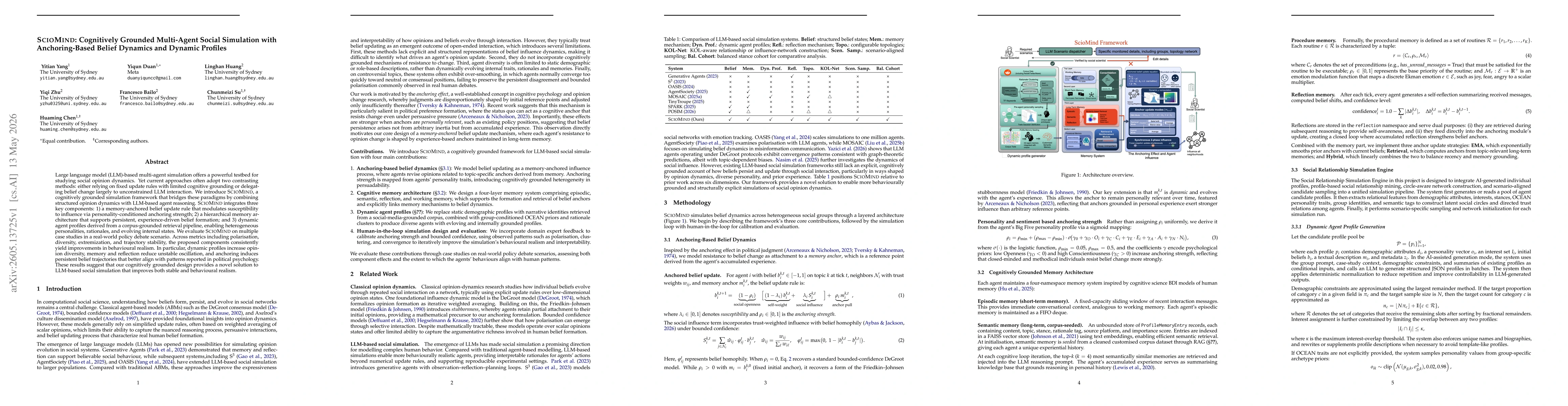 Thumbnail for ScioMind: Cognitively Grounded Multi-Agent Social Simulation with Anchoring-Based Belief Dynamics and Dynamic Profiles