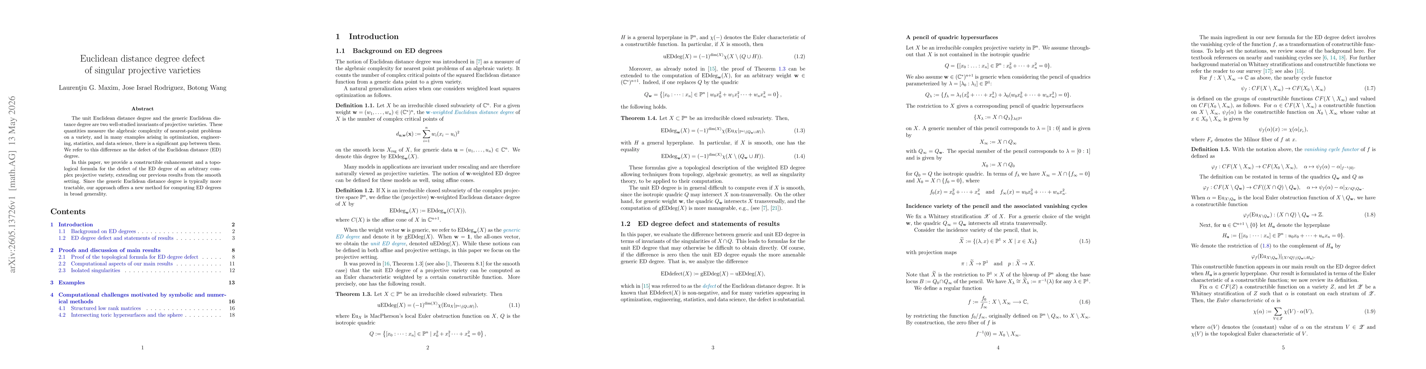 Thumbnail for Euclidean distance degree defect of singular projective varieties