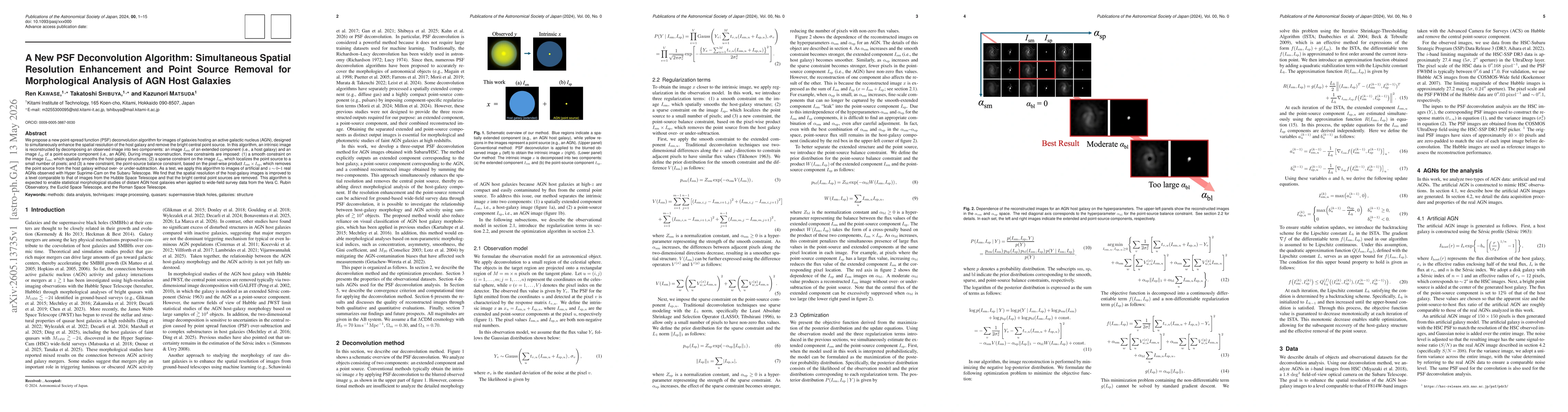 Thumbnail for A New PSF Deconvolution Algorithm: Simultaneous Spatial Resolution Enhancement and Point Source Removal for Morphological Analysis of AGN Host Galaxies