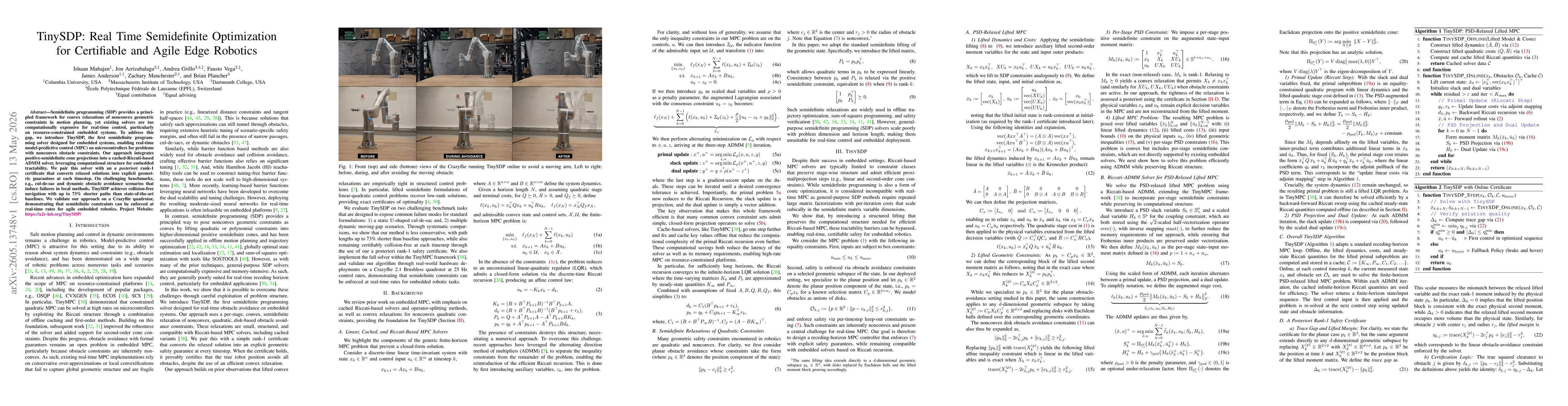 Thumbnail for TinySDP: Real Time Semidefinite Optimization for Certifiable and Agile Edge Robotics