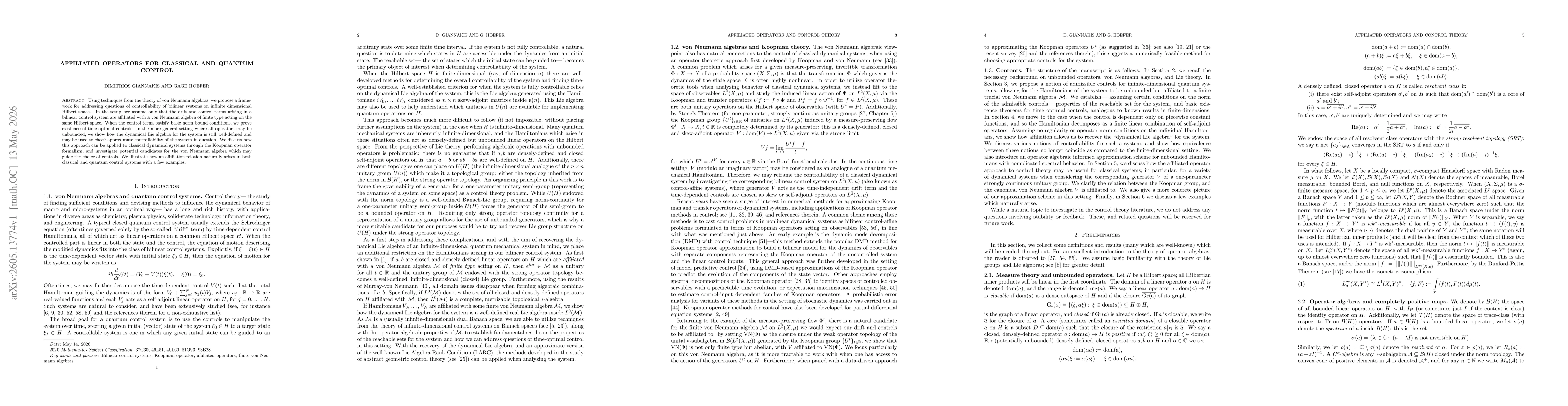 Thumbnail for Affiliated operators for classical and quantum control
