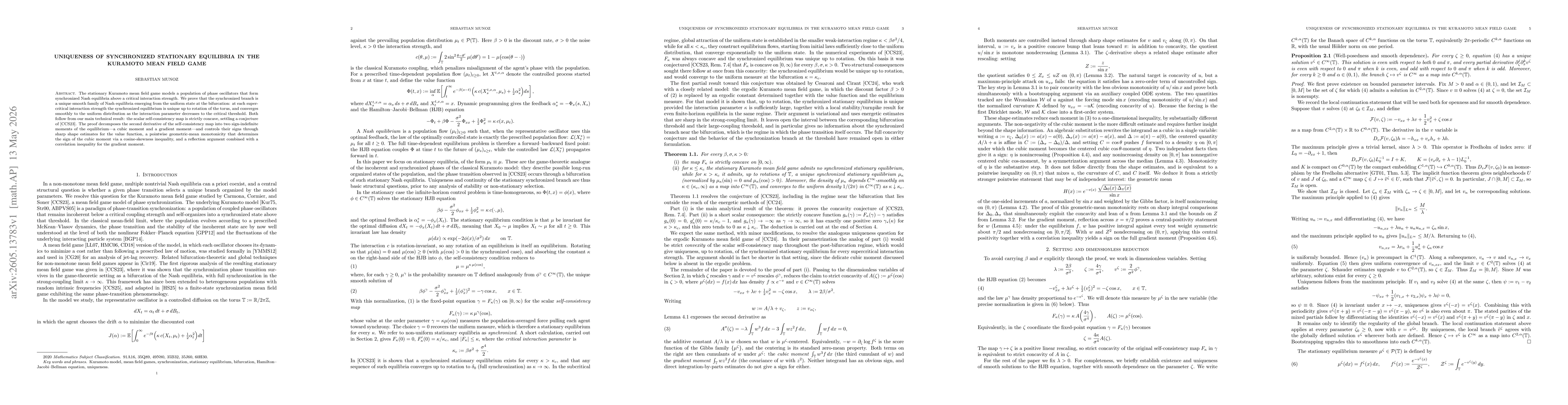 Thumbnail for Uniqueness of synchronized stationary equilibria in the Kuramoto mean field game