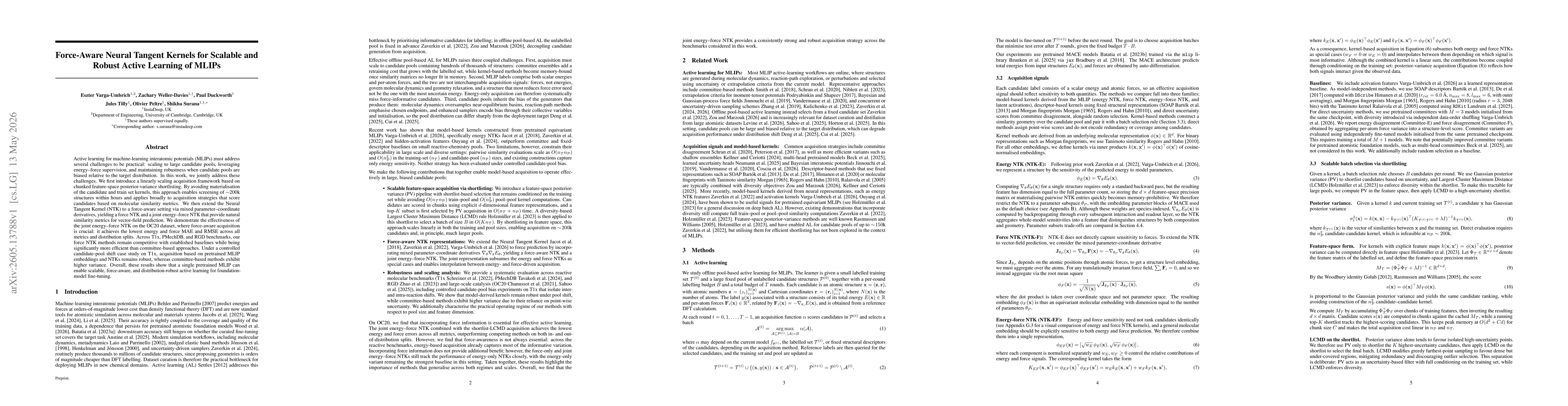 Thumbnail for Force-Aware Neural Tangent Kernels for Scalable and Robust Active Learning of MLIPs