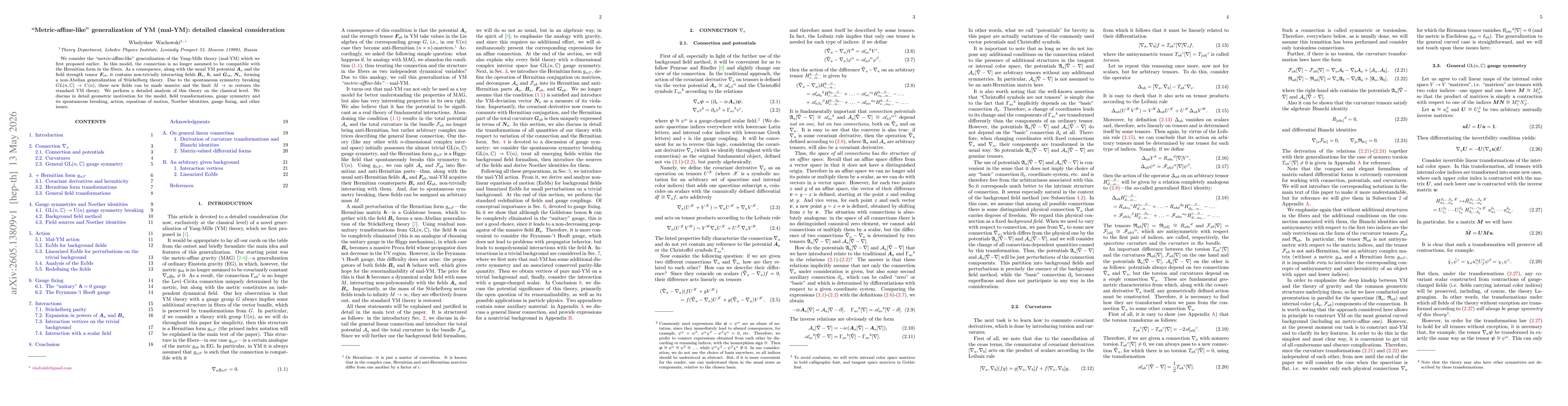 Thumbnail for "Metric-affine-like" generalization of YM (mal-YM): detailed classical consideration
