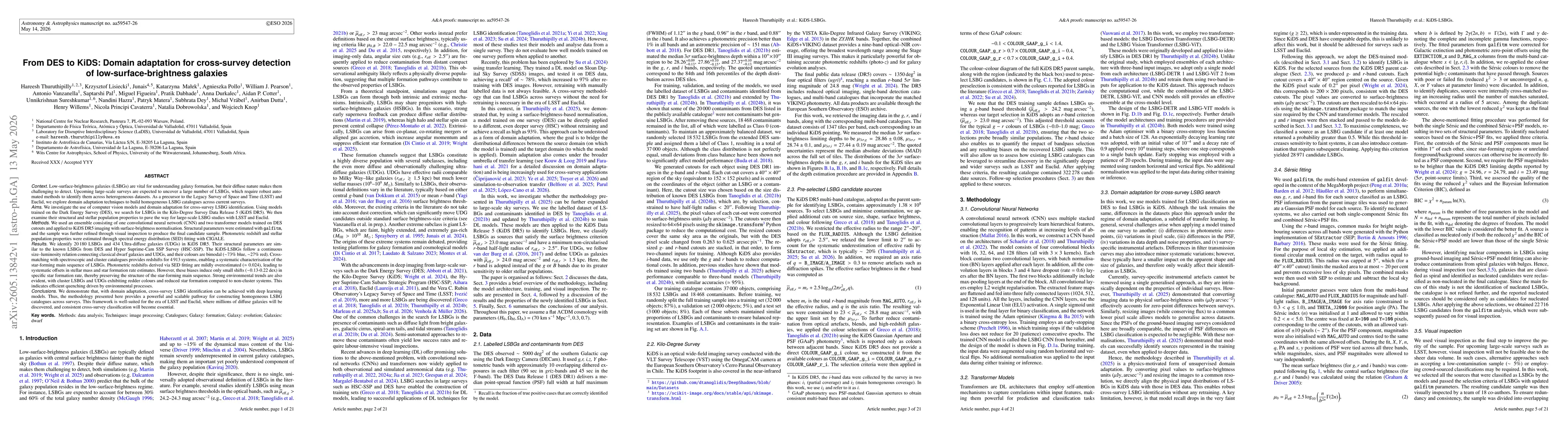 Thumbnail for From DES to KiDS: Domain adaptation for cross-survey detection of low-surface-brightness galaxies