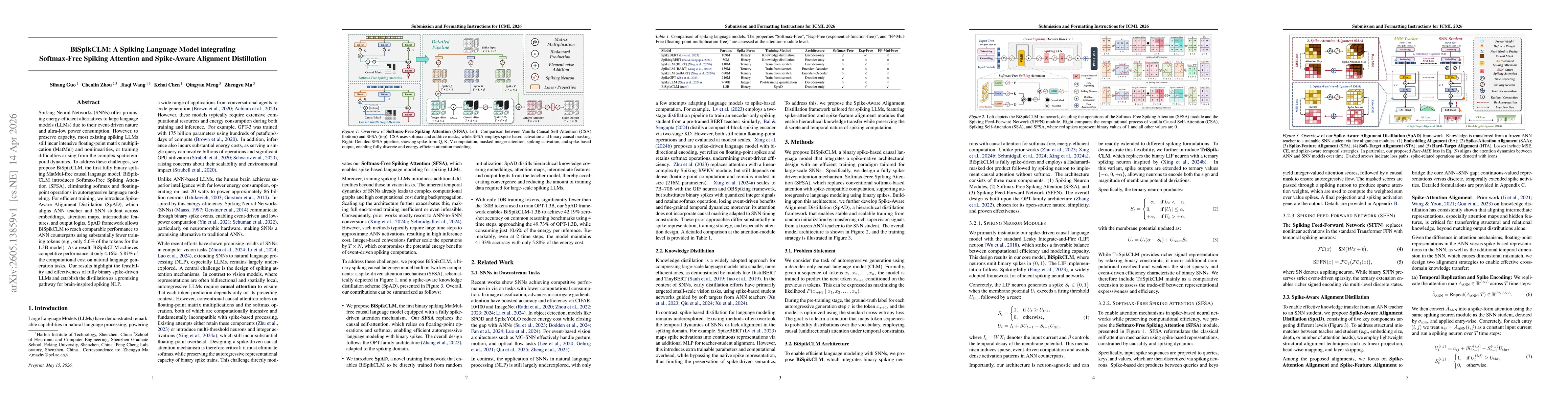 Thumbnail for BiSpikCLM: A Spiking Language Model integrating Softmax-Free Spiking Attention and Spike-Aware Alignment Distillation