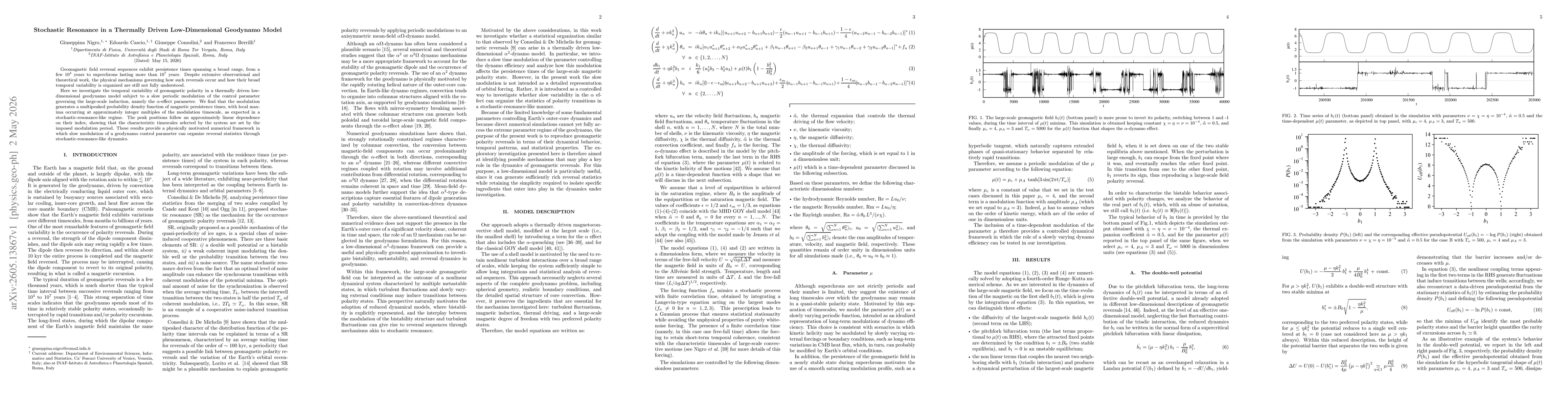 Thumbnail for Stochastic Resonance in a Thermally Driven Low-Dimensional Geodynamo Model