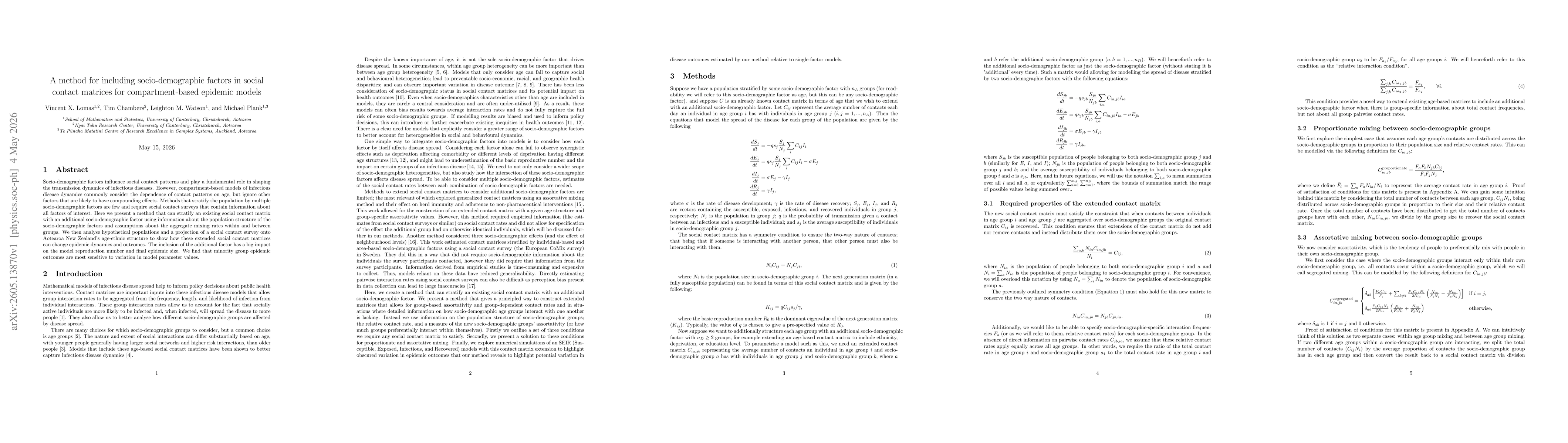 Thumbnail for A method for including socio-demographic factors in social contact matrices for compartment-based epidemic models