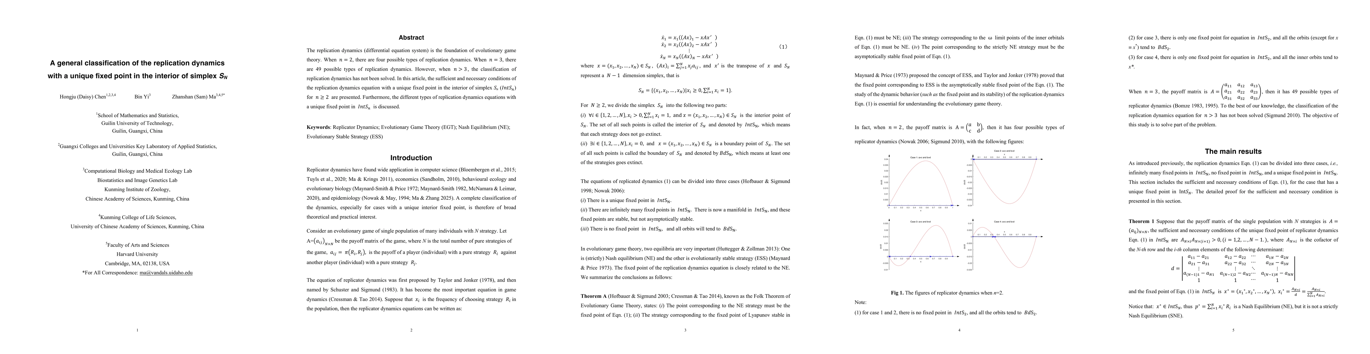 Thumbnail for A general classification of the replication dynamics with a unique fixed point in the interior of simplex $S_N$