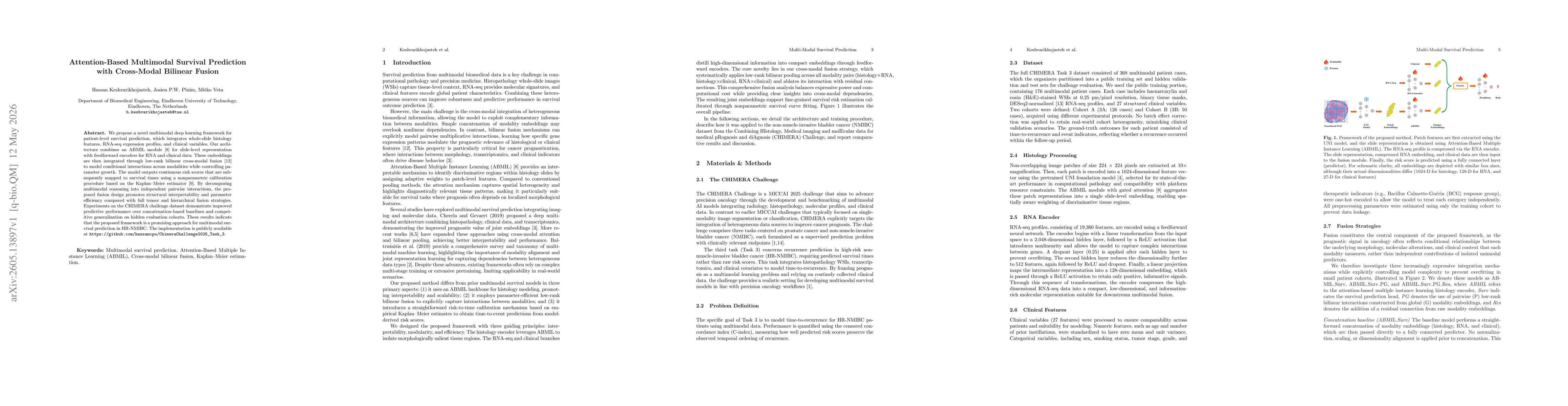 Thumbnail for Attention-Based Multimodal Survival Prediction with Cross-Modal Bilinear Fusion