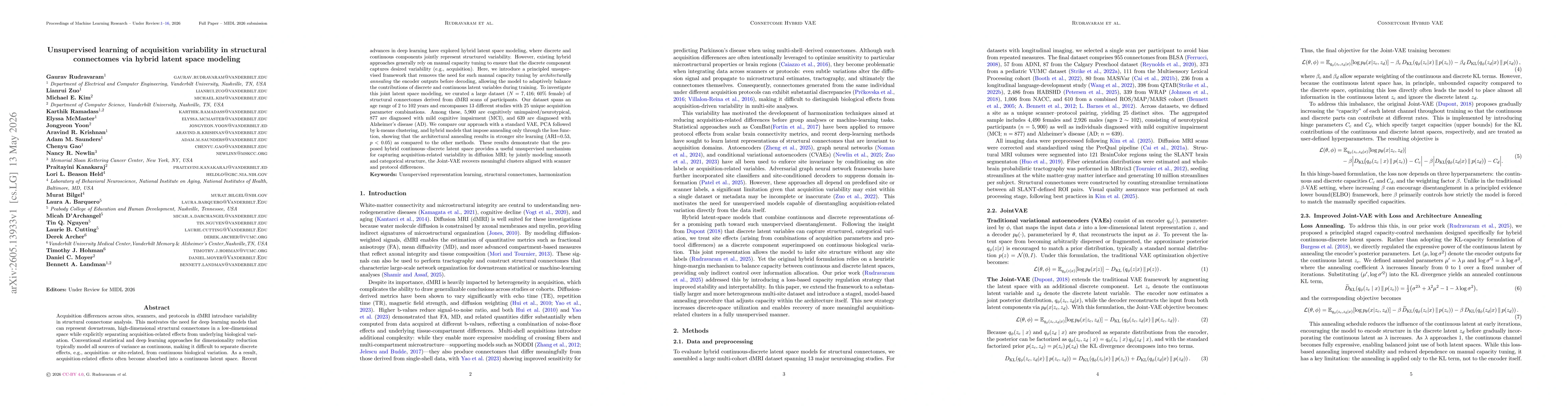 Thumbnail for Unsupervised learning of acquisition variability in structural connectomes via hybrid latent space modeling