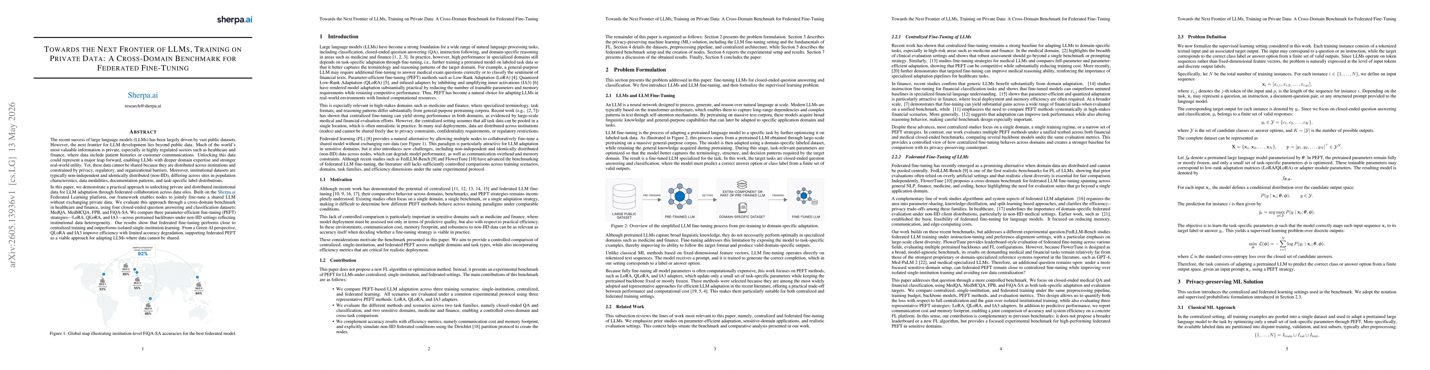 Thumbnail for Towards the Next Frontier of LLMs, Training on Private Data: A Cross-Domain Benchmark for Federated Fine-Tuning
