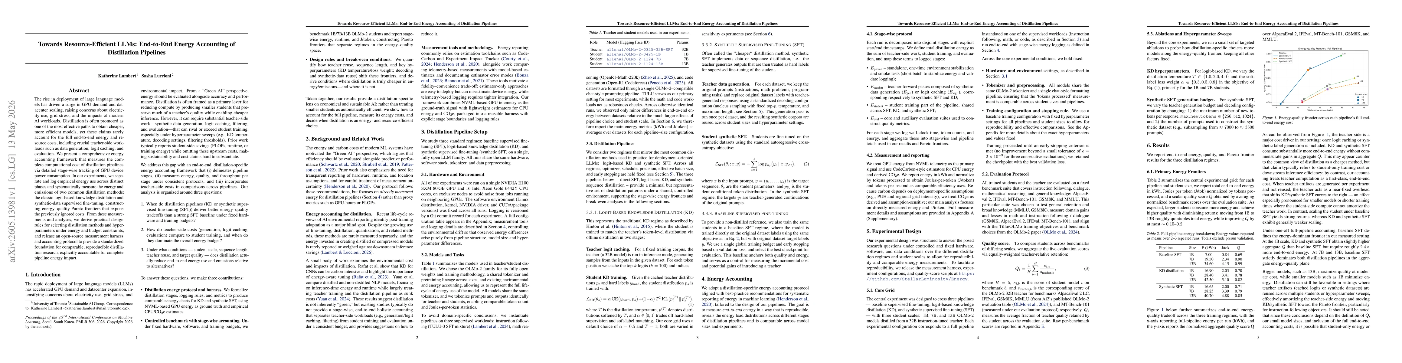 Thumbnail for Towards Resource-Efficient LLMs: End-to-End Energy Accounting of Distillation Pipelines