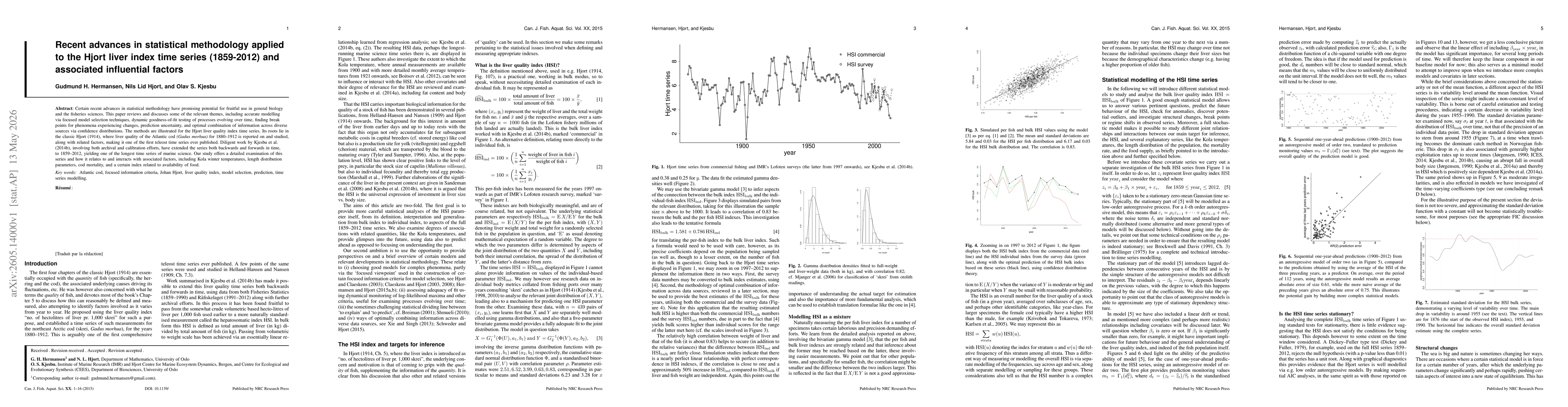 Thumbnail for Recent advances in statistical methodology applied to the Hjort liver index time series (1859-2012) and associated influential factors
