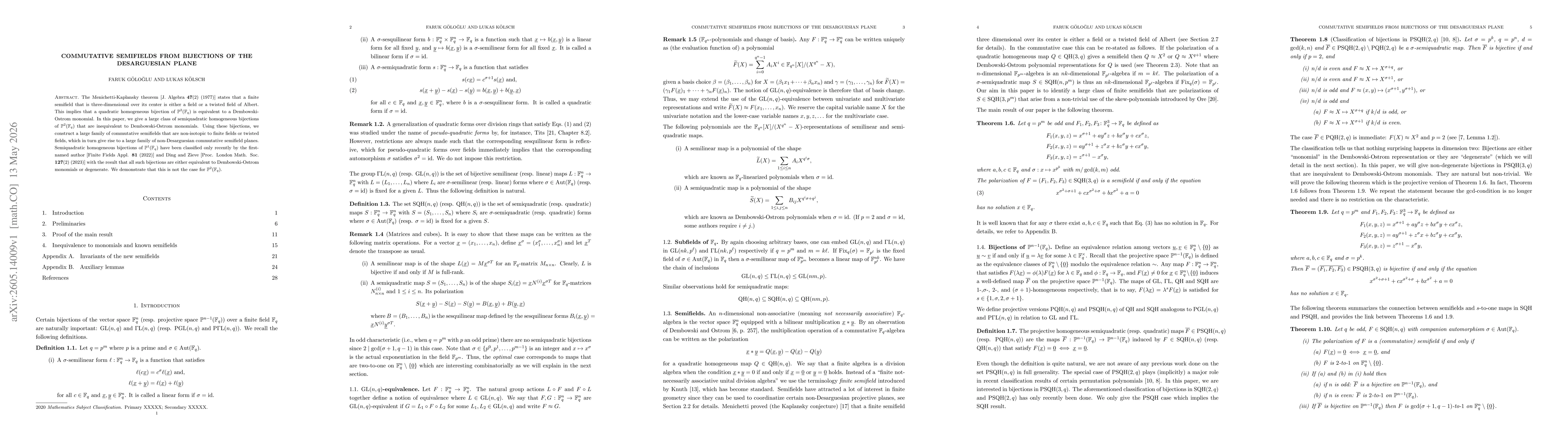 Thumbnail for Commutative Semifields from bijections of the Desarguesian plane