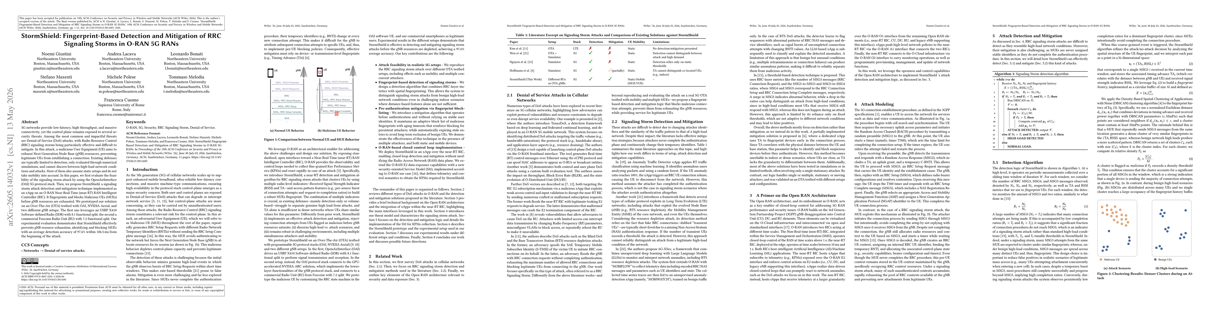 Thumbnail for StormShield: Fingerprint-Based Detection and Mitigation of RRC Signaling Storms in O-RAN 5G RANs