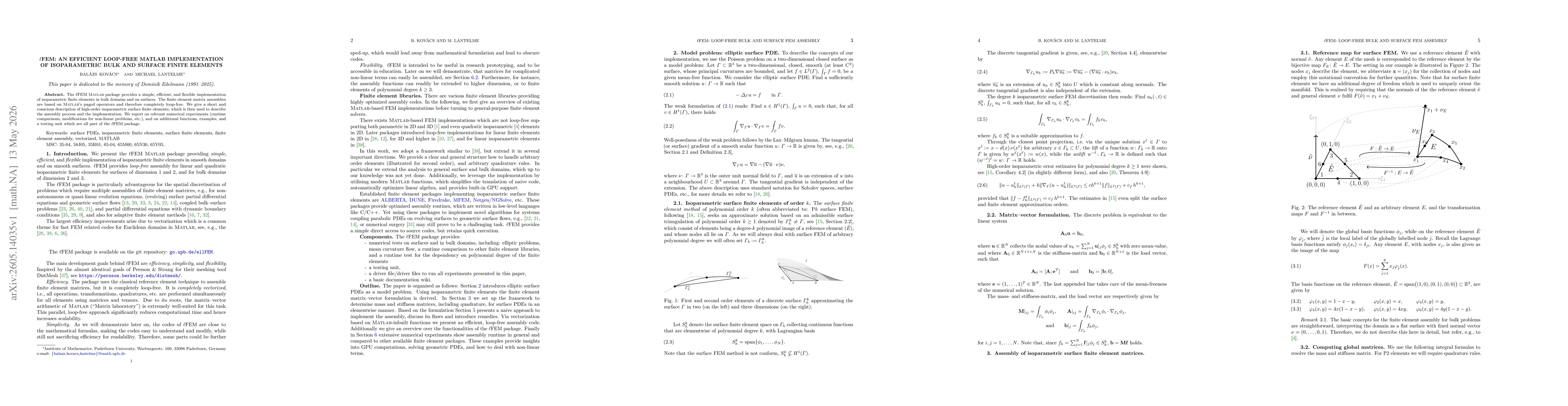 Thumbnail for $\ell$FEM: An efficient loop-free Matlab implementation of isoparametric bulk and surface finite elements