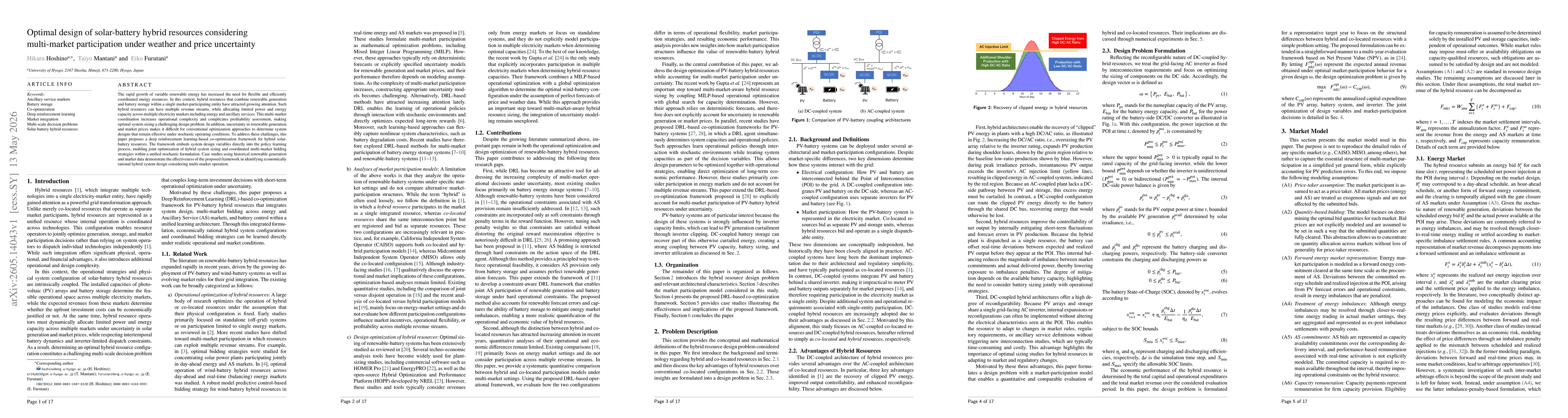 Thumbnail for Optimal design of solar-battery hybrid resources considering multi-market participation under weather and price uncertainty
