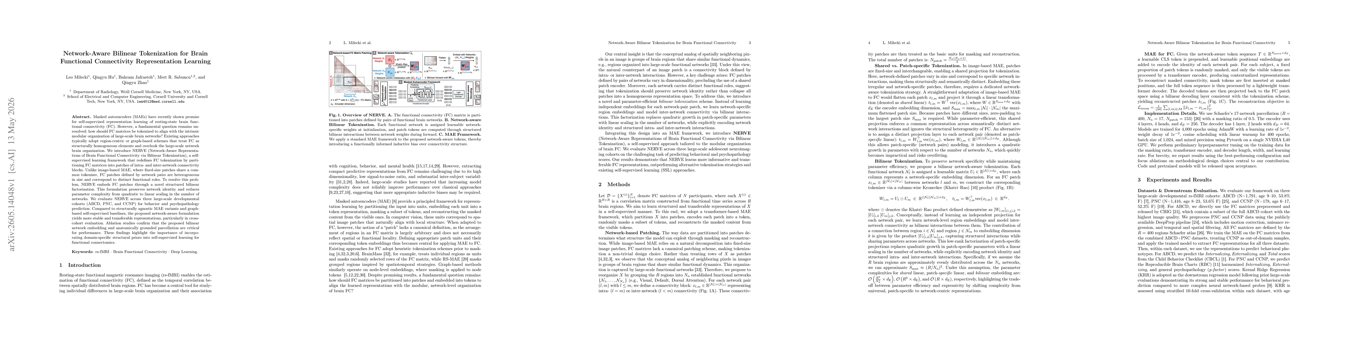 Thumbnail for Network-Aware Bilinear Tokenization for Brain Functional Connectivity Representation Learning