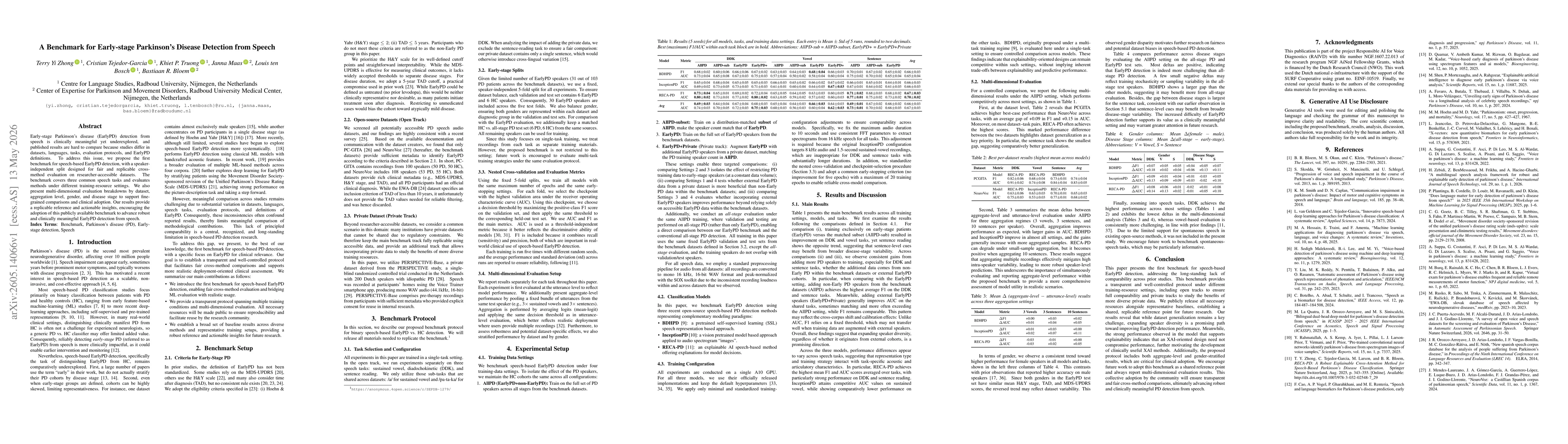 Thumbnail for A Benchmark for Early-stage Parkinson's Disease Detection from Speech