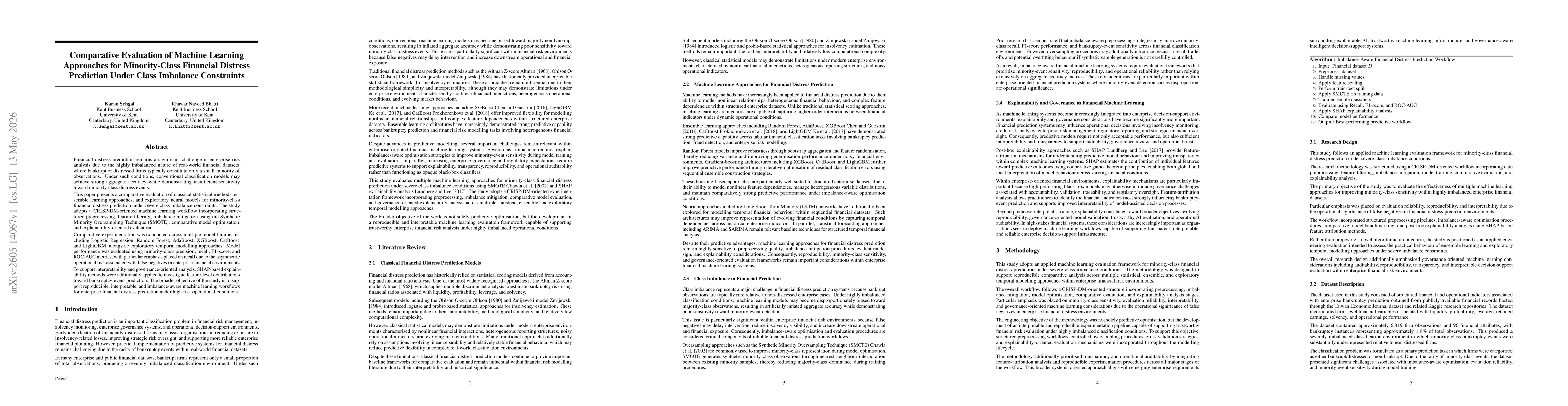 Thumbnail for Comparative Evaluation of Machine Learning Approaches for Minority-Class Financial Distress Prediction Under Class Imbalance Constraints