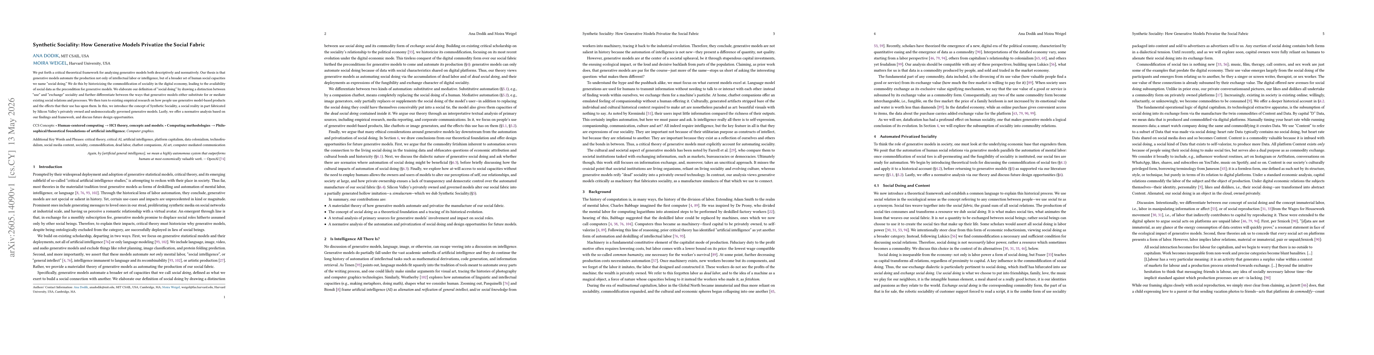 Thumbnail for Synthetic Sociality: How Generative Models Privatize the Social Fabric